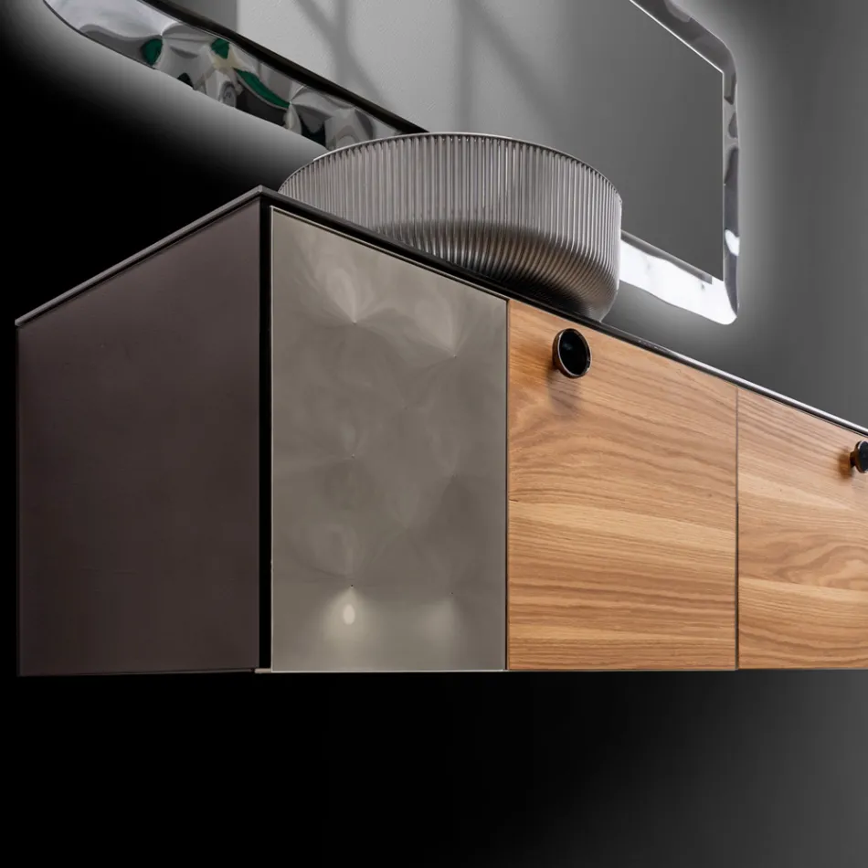 160 cm wandcloset in 8 mm gehard glas en Europees eikenhout - Excelsior Viadurini