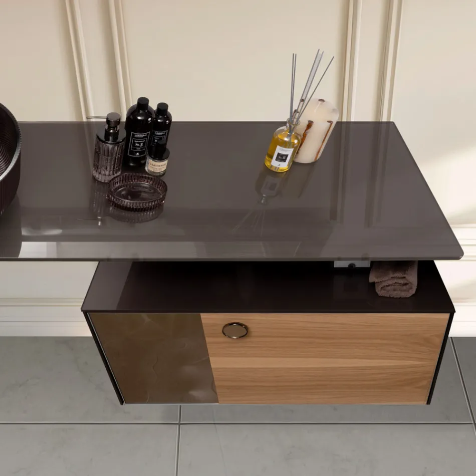 80 cm wandcloset in 8 mm gehard glas en Europees eikenhout - Excelsior Viadurini