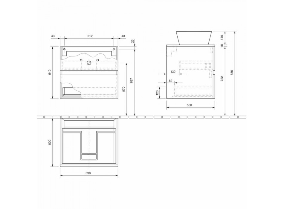Hangend badkamermeubel met rechthoekige wastafel, modern design - Dumbo Viadurini