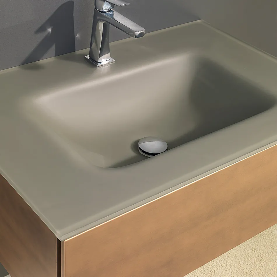 Hangende badkamerkast met spiegel in metaal, hout en luxe kristal - Renga Viadurini