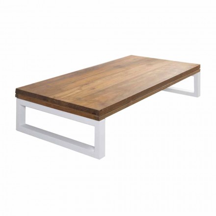 Hangend badkamermeubel in teak met handdoekhouder in Hi Macs® wit - Saverno Viadurini