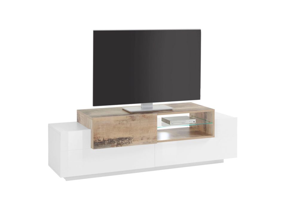 Lage houten tv-meubel woonkamer 3 deuren en open compartiment - Theresse Viadurini