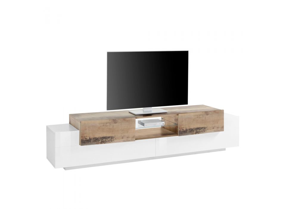 Lage houten tv-meubel woonkamer 4 deuren en open compartiment - Theresse Viadurini
