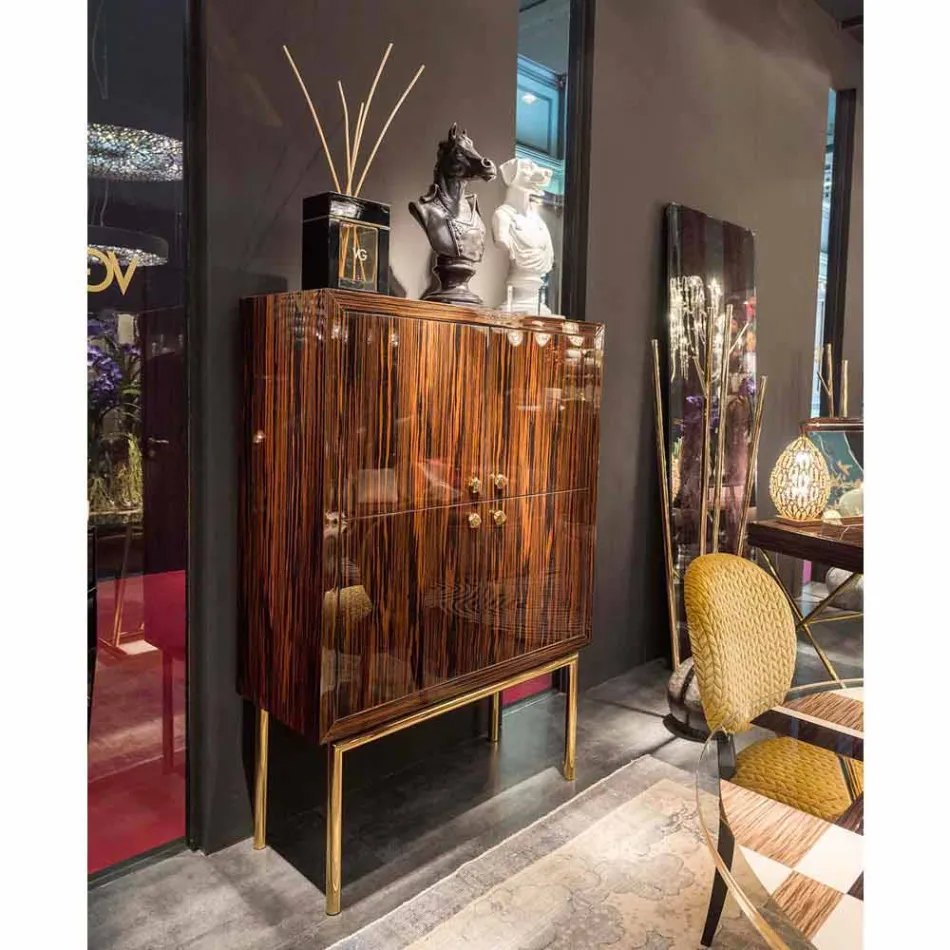 Moderne Mobiele container met 4 deuren in hout gepolijst ebbenhout Ada Viadurini