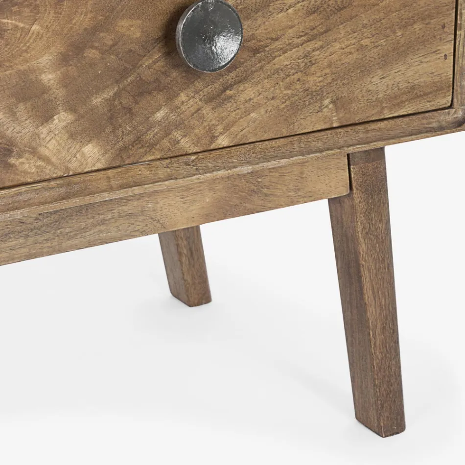 Verrijdbaar dressoir 2 deuren 3 laden in vintage mangohout - Desiderio Viadurini