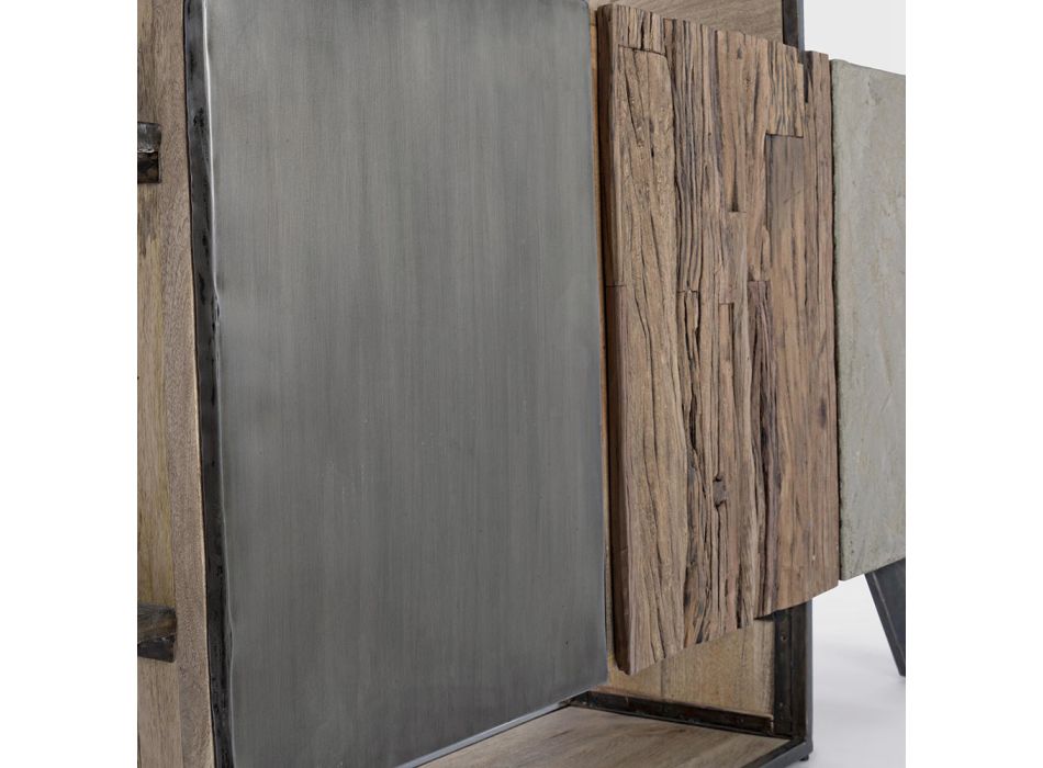 Verrijdbaar dressoir 3 deuren in mangohout en staal Homemotion - Signorino Viadurini