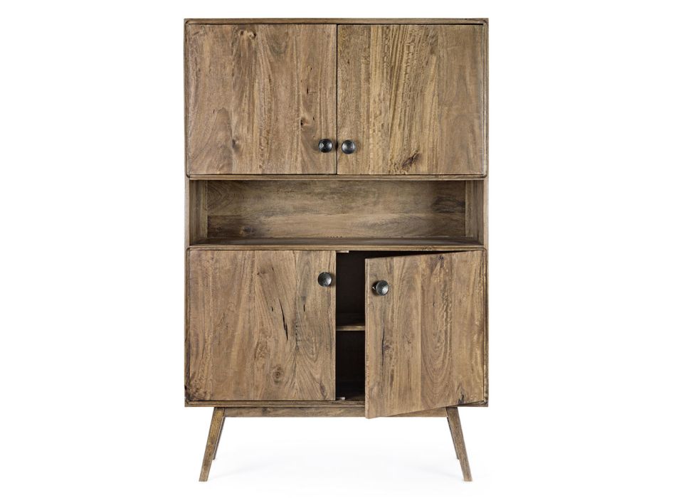 Mobiel dressoir met 4 deuren en plank in vintage mangohout - Desiderio Viadurini