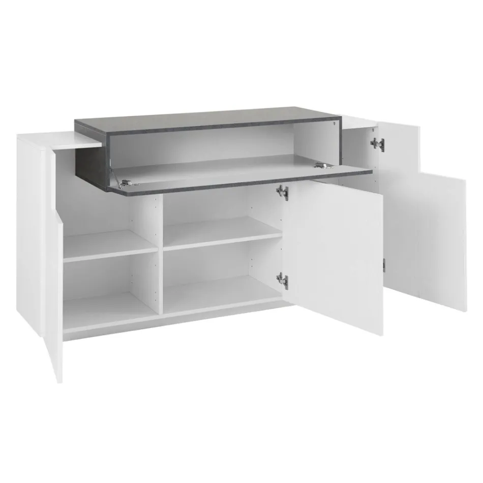 Verrijdbaar dressoir 4 deuren wit en antraciet hout, cement of esdoorn - Therese Viadurini