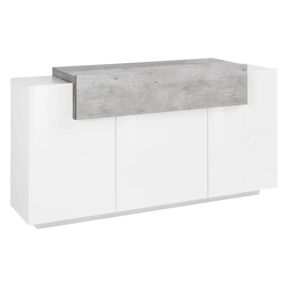 Verrijdbaar dressoir 4 deuren wit en antraciet hout, cement of esdoorn - Therese Viadurini