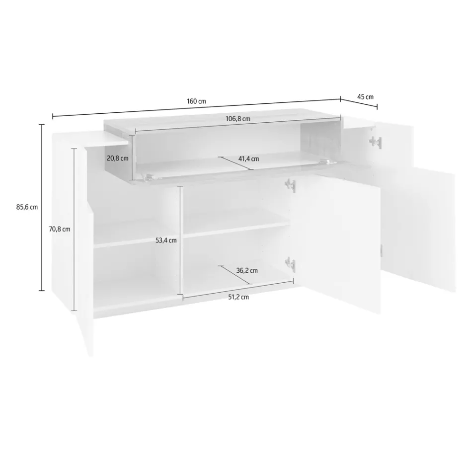 Verrijdbaar dressoir 4 deuren wit en antraciet hout, cement of esdoorn - Therese Viadurini