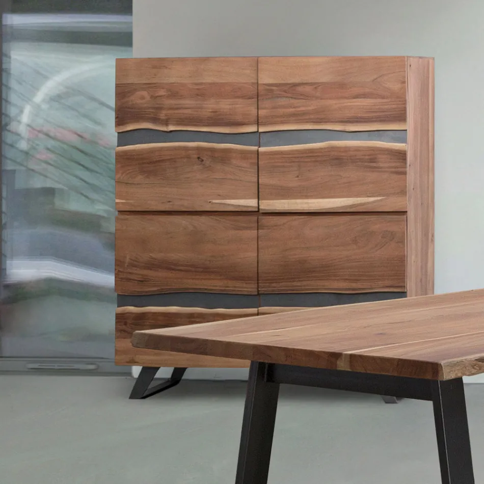 Verrijdbaar dressoir 4 deuren Acaciahout Naturalistic Homemotion - Maramero Viadurini