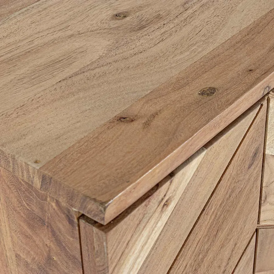 Verrijdbaar dressoir in acaciahout 3 deuren etnisch design Homemotion - Carla Viadurini