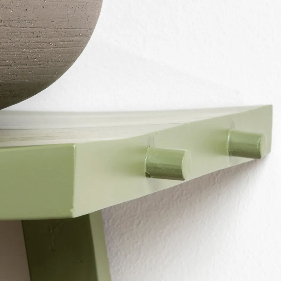 Vrijstaande badkamerkast met teakhouten afwerking en grote groene plank - Raomi Viadurini