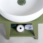 Vrijstaande badkamerkast met teakhouten afwerking en grote groene plank - Raomi Viadurini