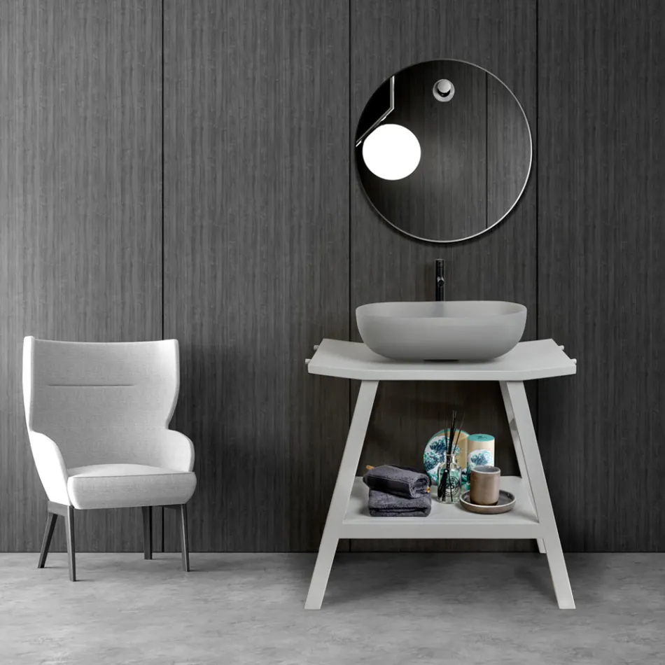 Vrijstaand badkamermeubel met natuurlijke grijze teakafwerking - paardenhaar Viadurini