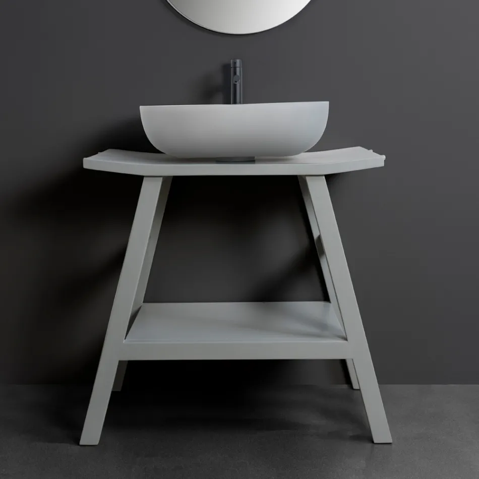 Vrijstaand badkamermeubel met natuurlijke grijze teakafwerking - paardenhaar Viadurini