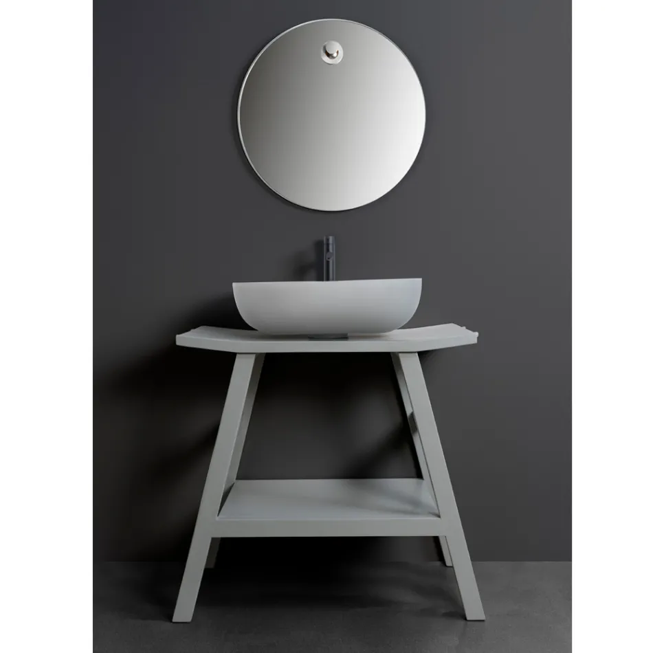 Vrijstaand badkamermeubel met natuurlijke grijze teakafwerking - paardenhaar Viadurini