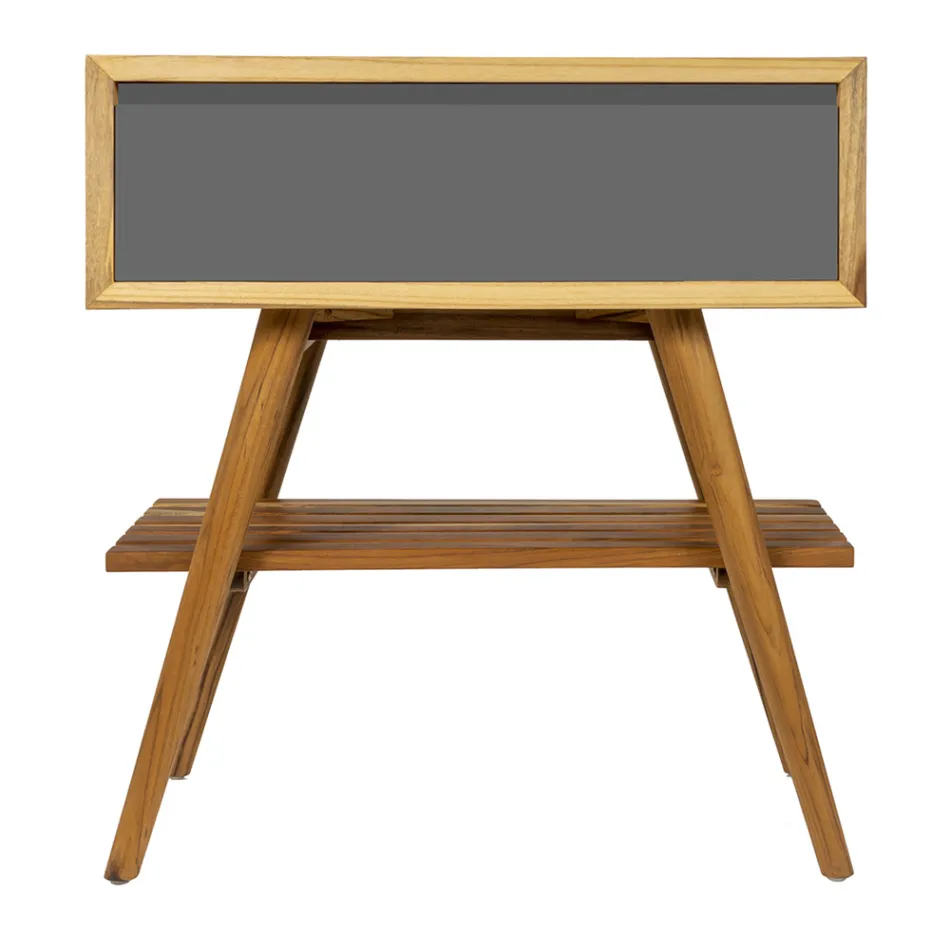 Vrijstaande badkamerkast in natuurlijk teakhout met grijze kleurondersteuning - Gatien Viadurini