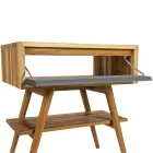 Vrijstaande badkamerkast in natuurlijk teakhout met grijze kleurondersteuning - Gatien Viadurini