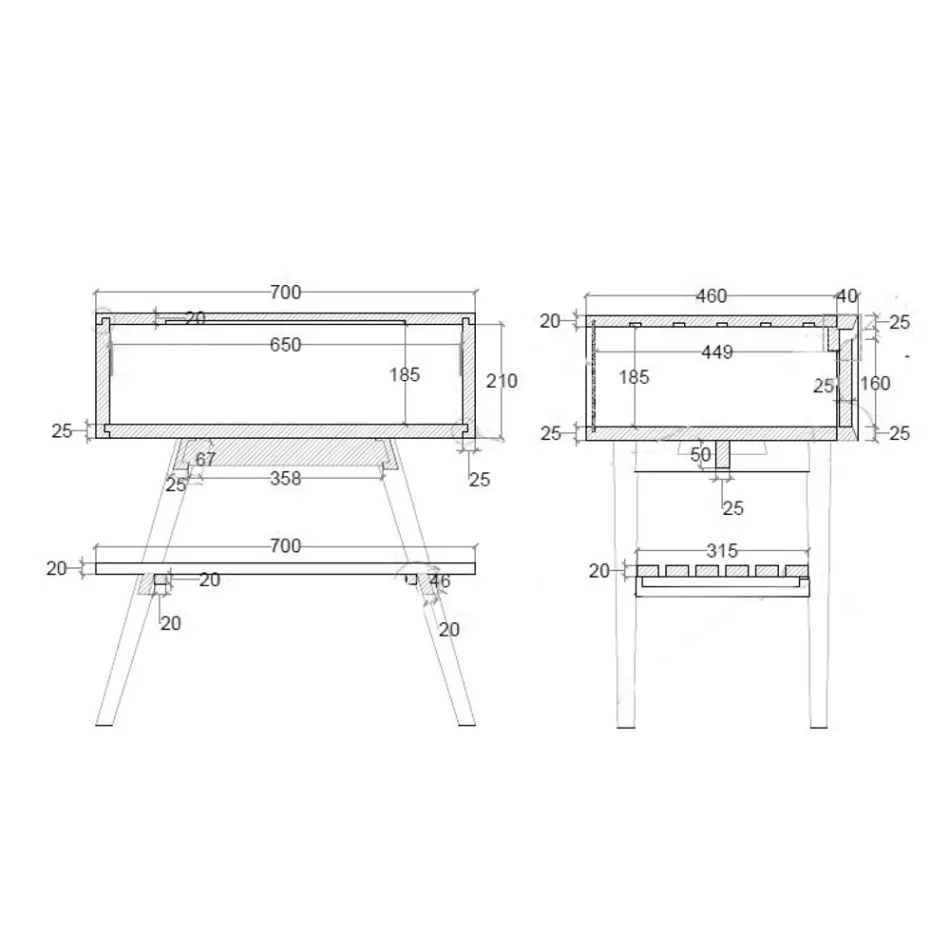 Vrijstaande badkamerkast in natuurlijk teakhout met grijze kleurondersteuning - Gatien Viadurini