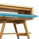 Staande blauwe badkamerkast in natuurlijk teak met gekleurde lade - Gatien Viadurini