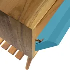 Staande blauwe badkamerkast in natuurlijk teak met gekleurde lade - Gatien Viadurini