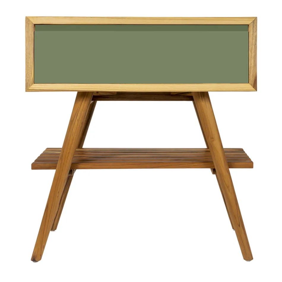 Badkamerkast met houten afwerking en groen gekleurde ladekast - Gatien Viadurini