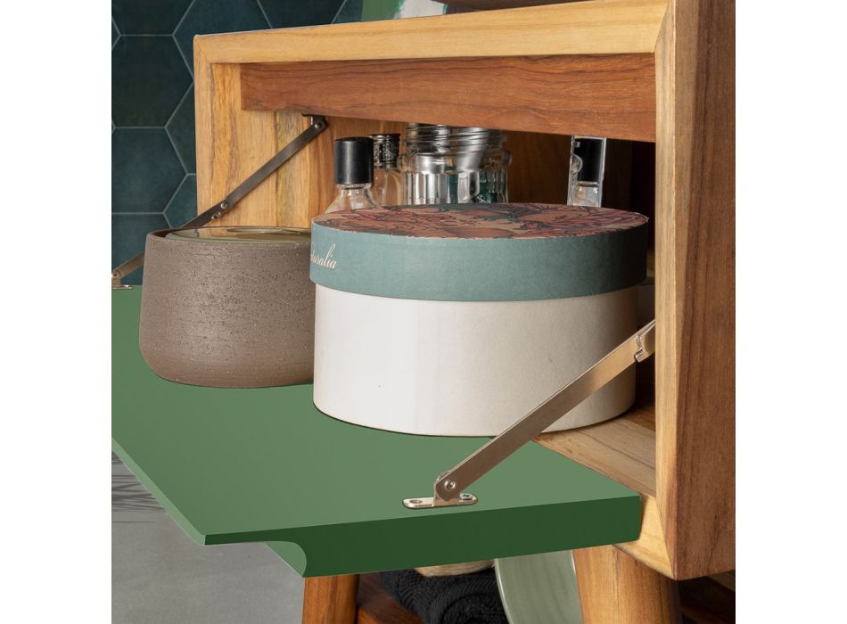 Badkamerkast met houten afwerking en groen gekleurde ladekast - Gatien Viadurini