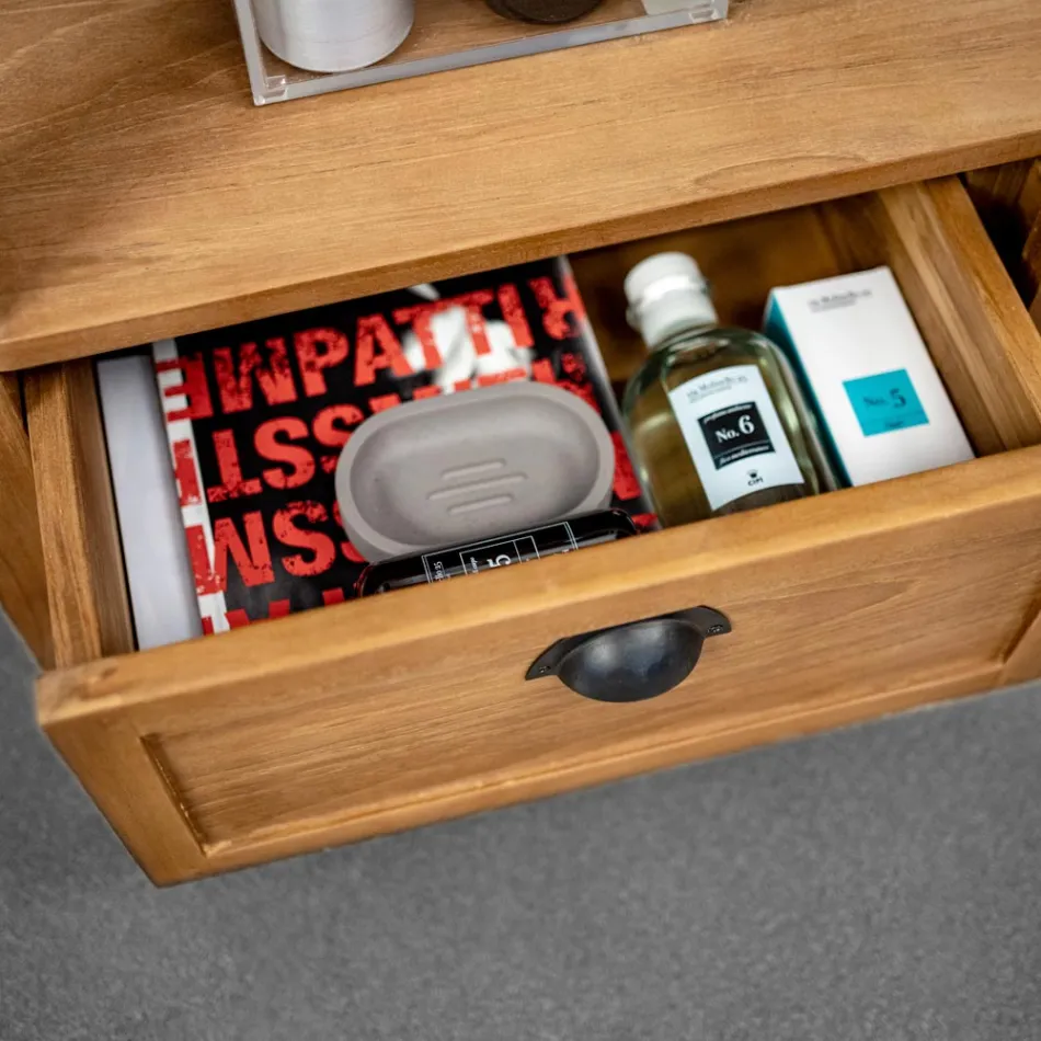 Vrijstaand badkamermeubel van teakhout met twee lades - Frangipani Viadurini