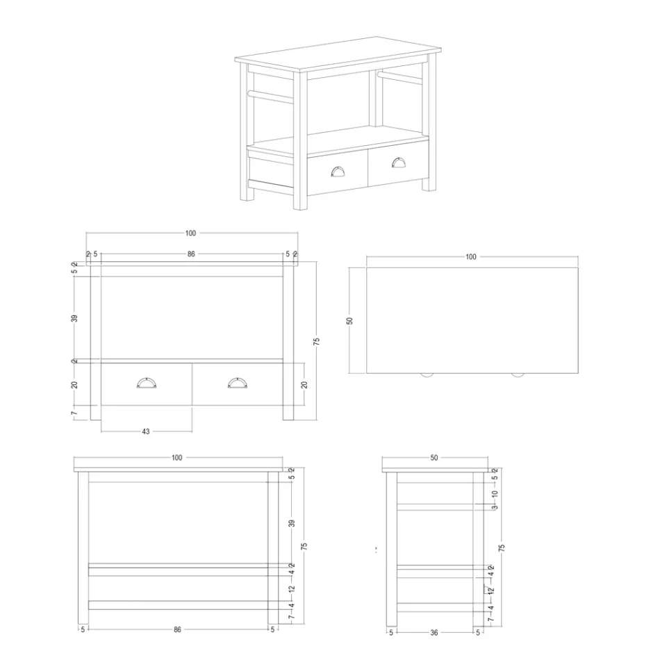 Vrijstaand badkamermeubel van teakhout met twee lades - Frangipani Viadurini
