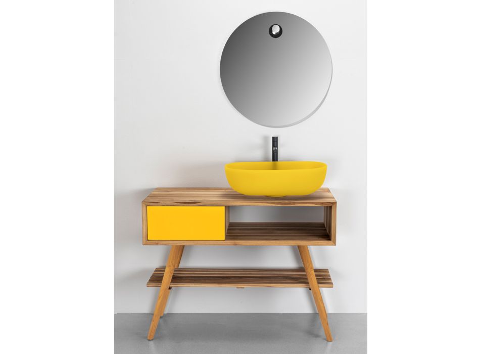Moderne gele badkamerkast met grote plank en ladekast - Benoit Viadurini