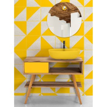Moderne gele badkamerkast met grote plank en ladekast - Benoit