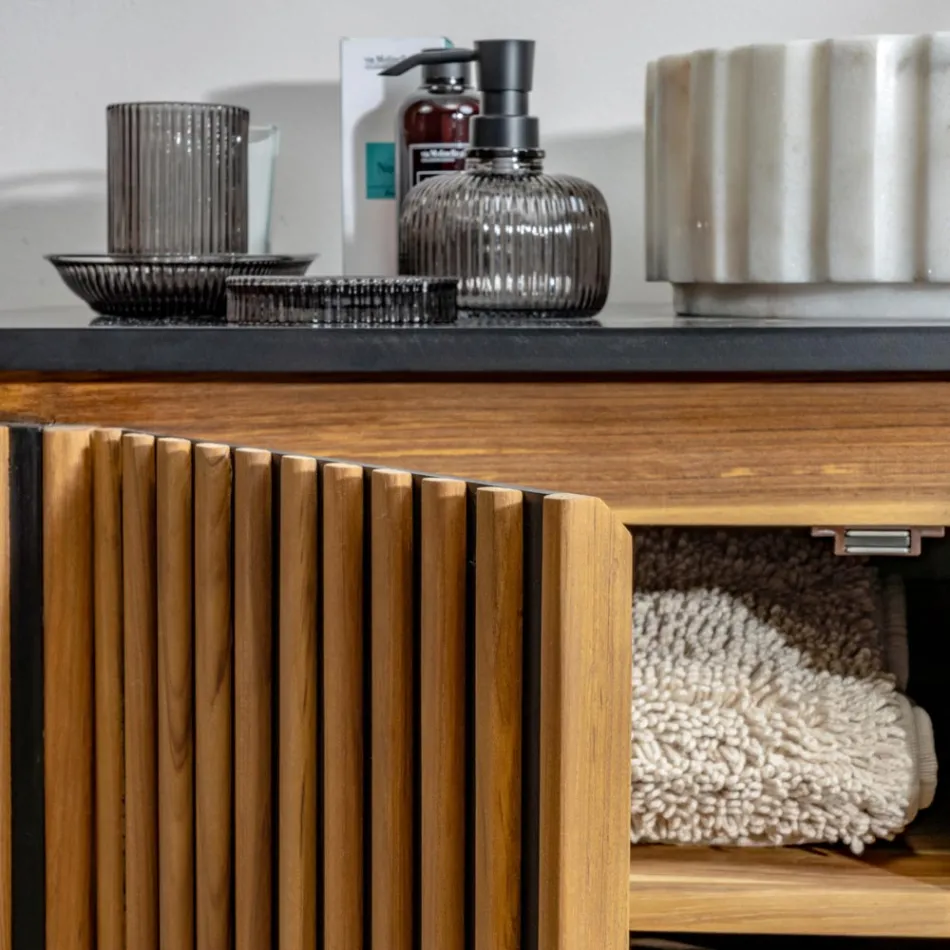 Handgemaakt badkamermeubel van massief teak en mahonie - Heliconia Viadurini