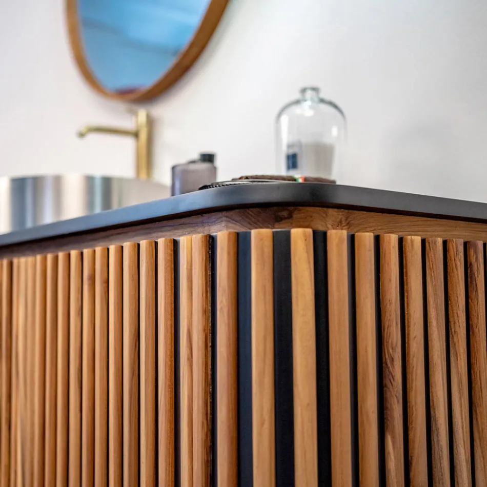 Handgemaakt badkamermeubel van massief teak en mahonie - Heliconia Viadurini