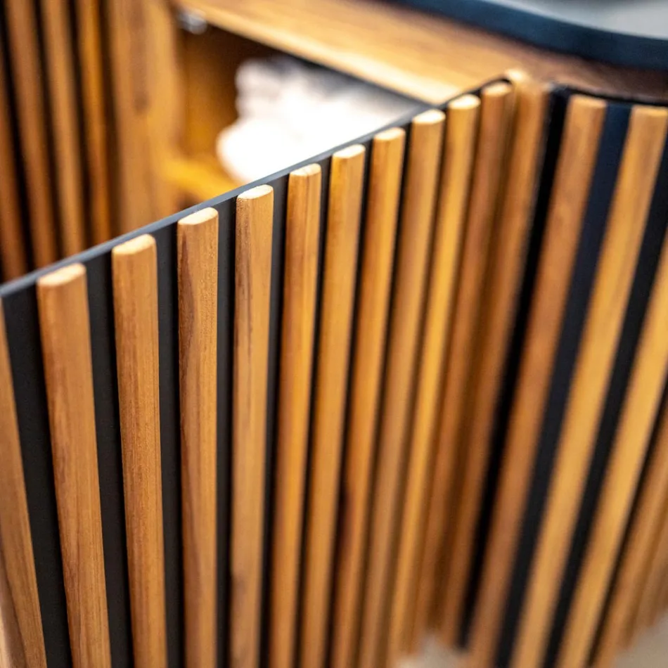 Handgemaakt badkamermeubel van massief teak en mahonie - Heliconia Viadurini