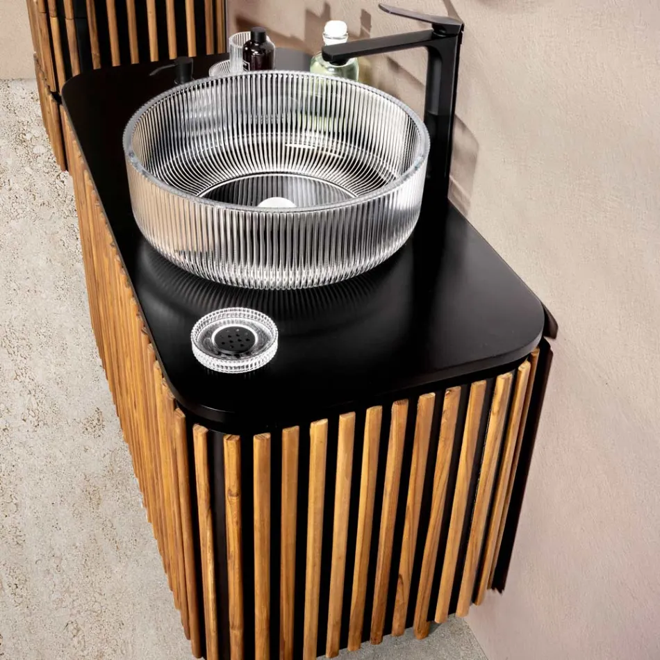 Handgemaakt badkamermeubel van massief teak en mahonie - Heliconia Viadurini