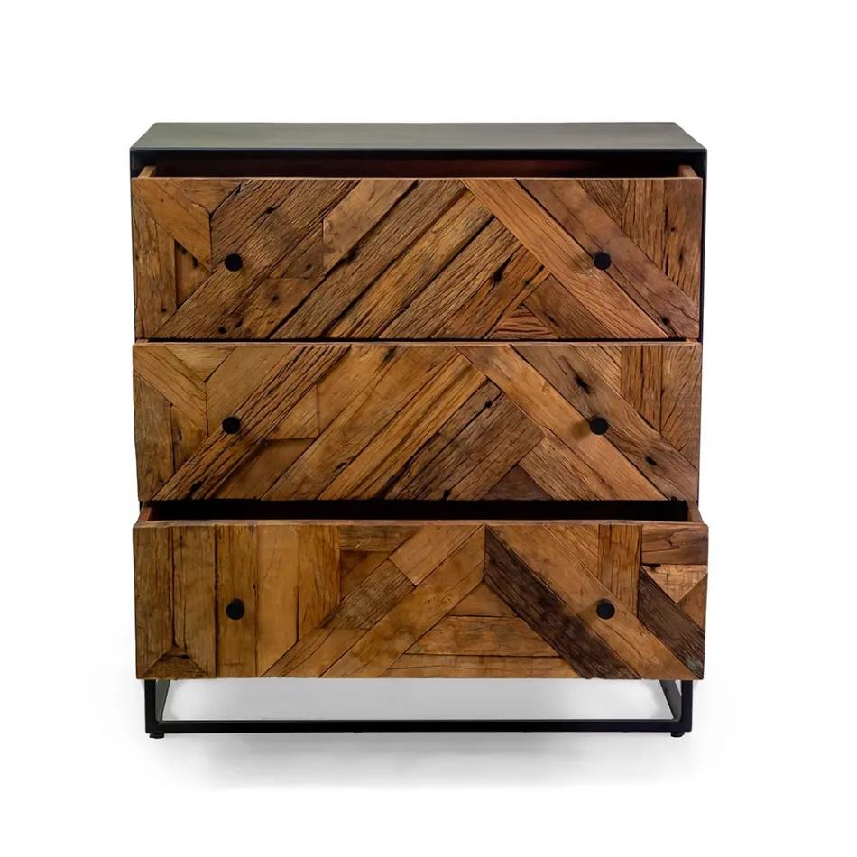 Zwart metalen woonkamer kast met 3 houten laden - Wreck Viadurini