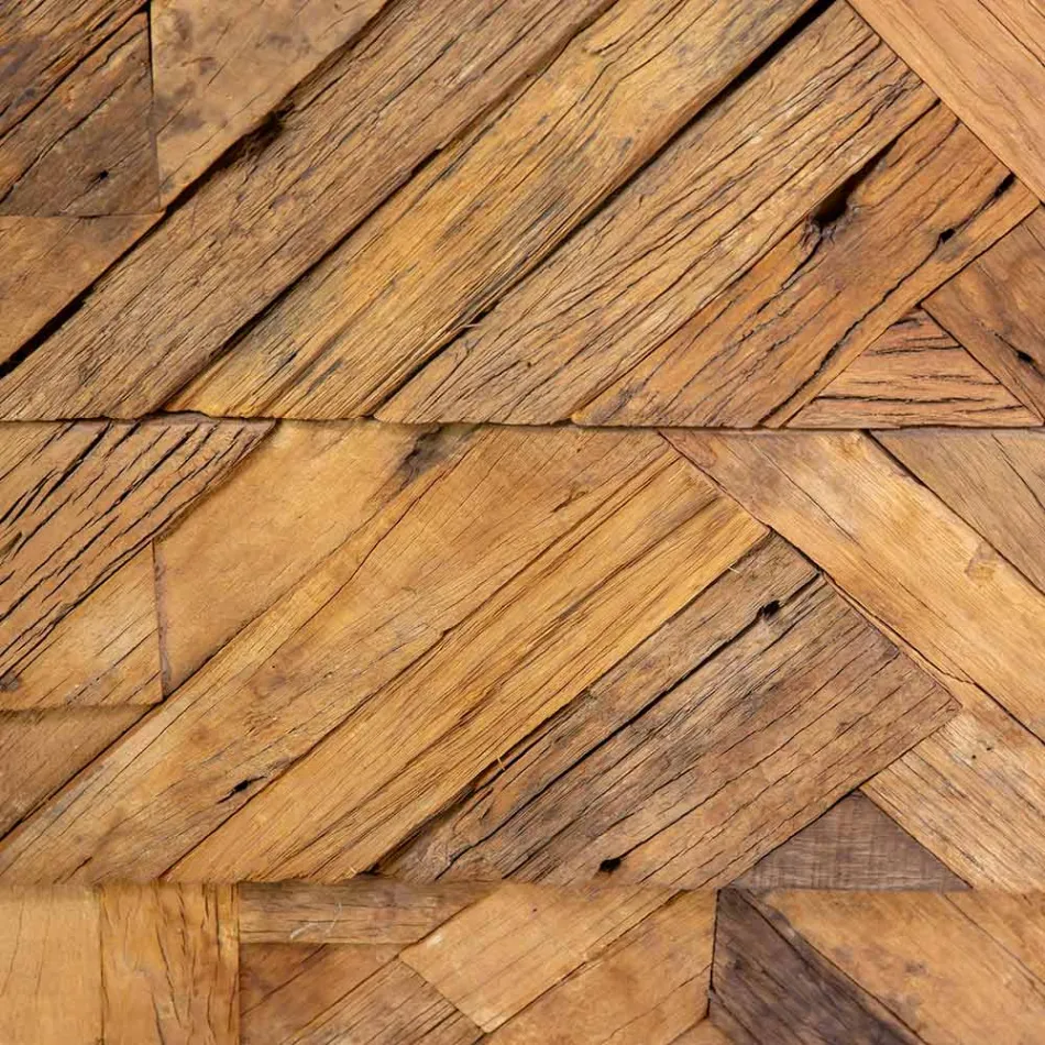 Zwart metalen woonkamer kast met 3 houten laden - Wreck Viadurini