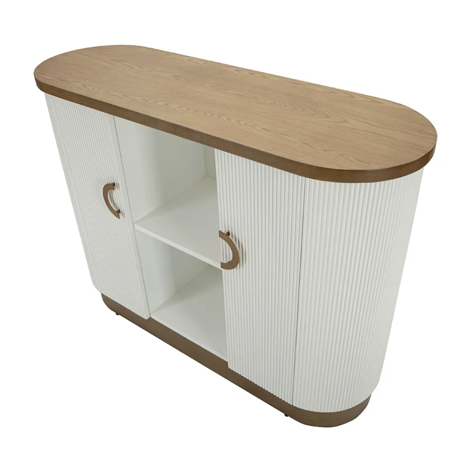 Houten kast met bovenblad en afgeronde inzetstukken met 2 deuren en 2 planken - Rachel Viadurini