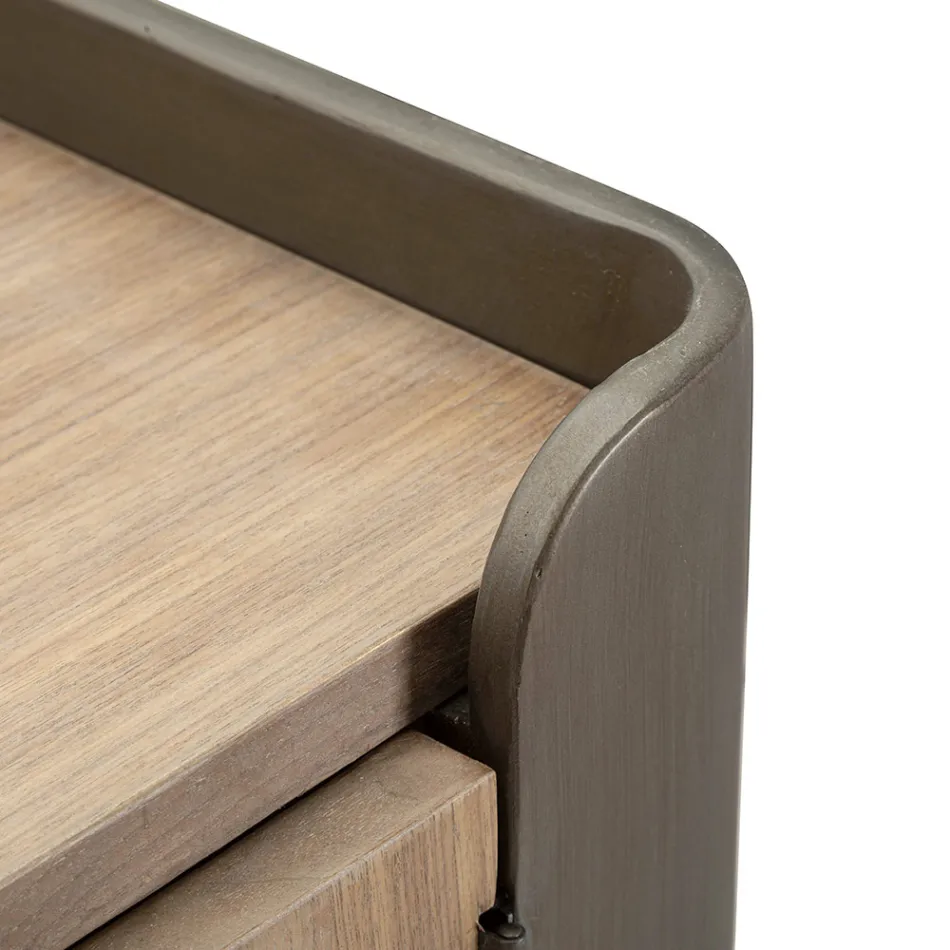 Kast in dennenhout en grijs ijzer met 3 laden en 2 deuren - Cooper Viadurini