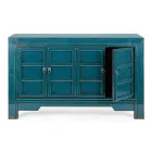 Verrijdbaar dressoir 4 deuren in blauw iepenhout Vintage design Homemotion - Konan Viadurini