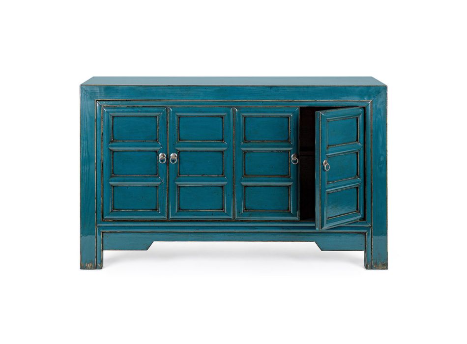 Verrijdbaar dressoir 4 deuren in blauw iepenhout Vintage design Homemotion - Konan Viadurini
