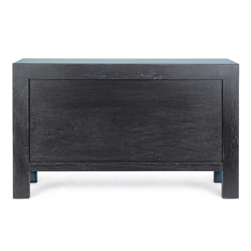 Verrijdbaar dressoir 4 deuren in blauw iepenhout Vintage design Homemotion - Konan Viadurini