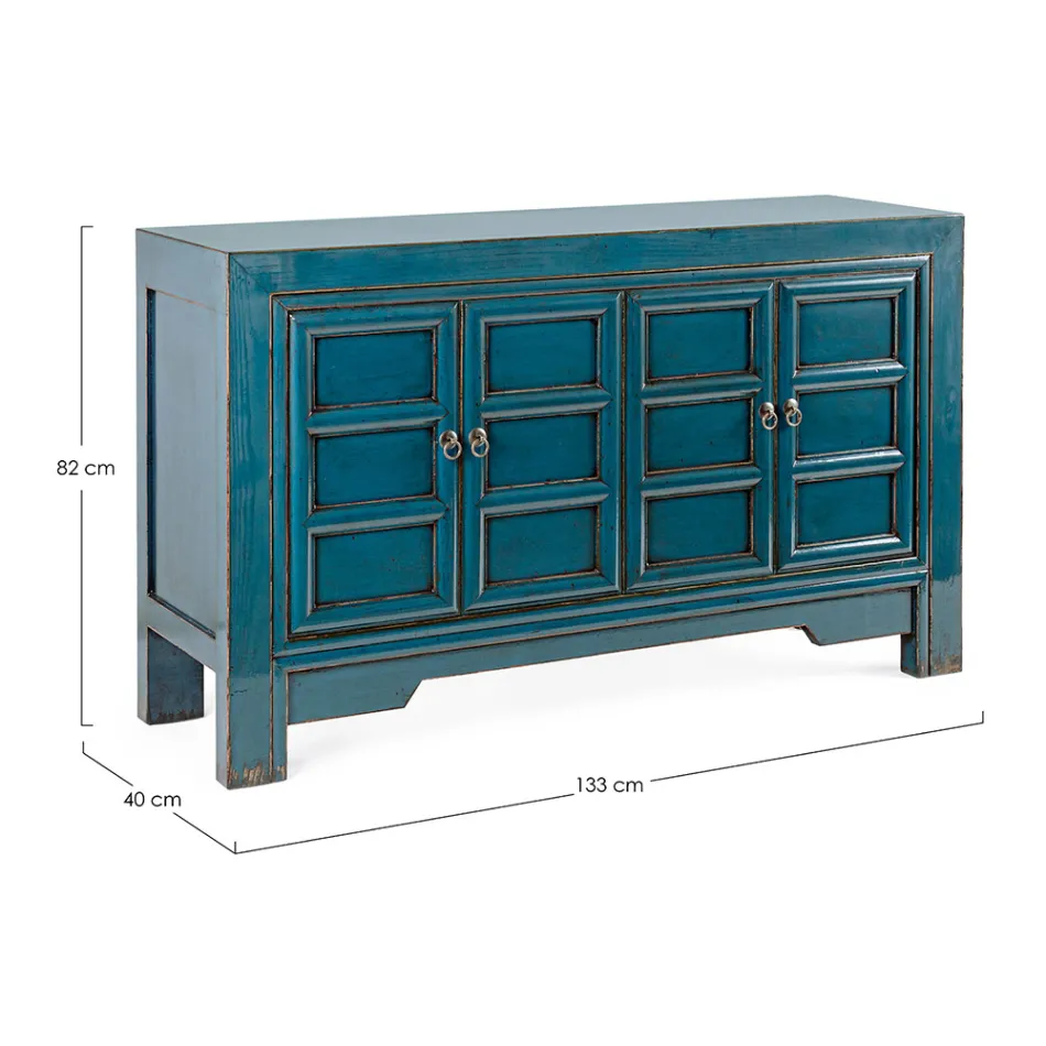 Verrijdbaar dressoir 4 deuren in blauw iepenhout Vintage design Homemotion - Konan Viadurini