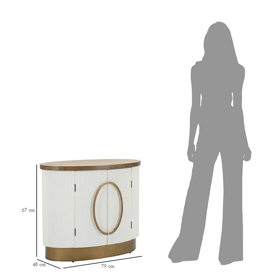 Ovale houten kast met bovenblad en afgeronde inzetstukken met 2 deuren - Rachel Viadurini