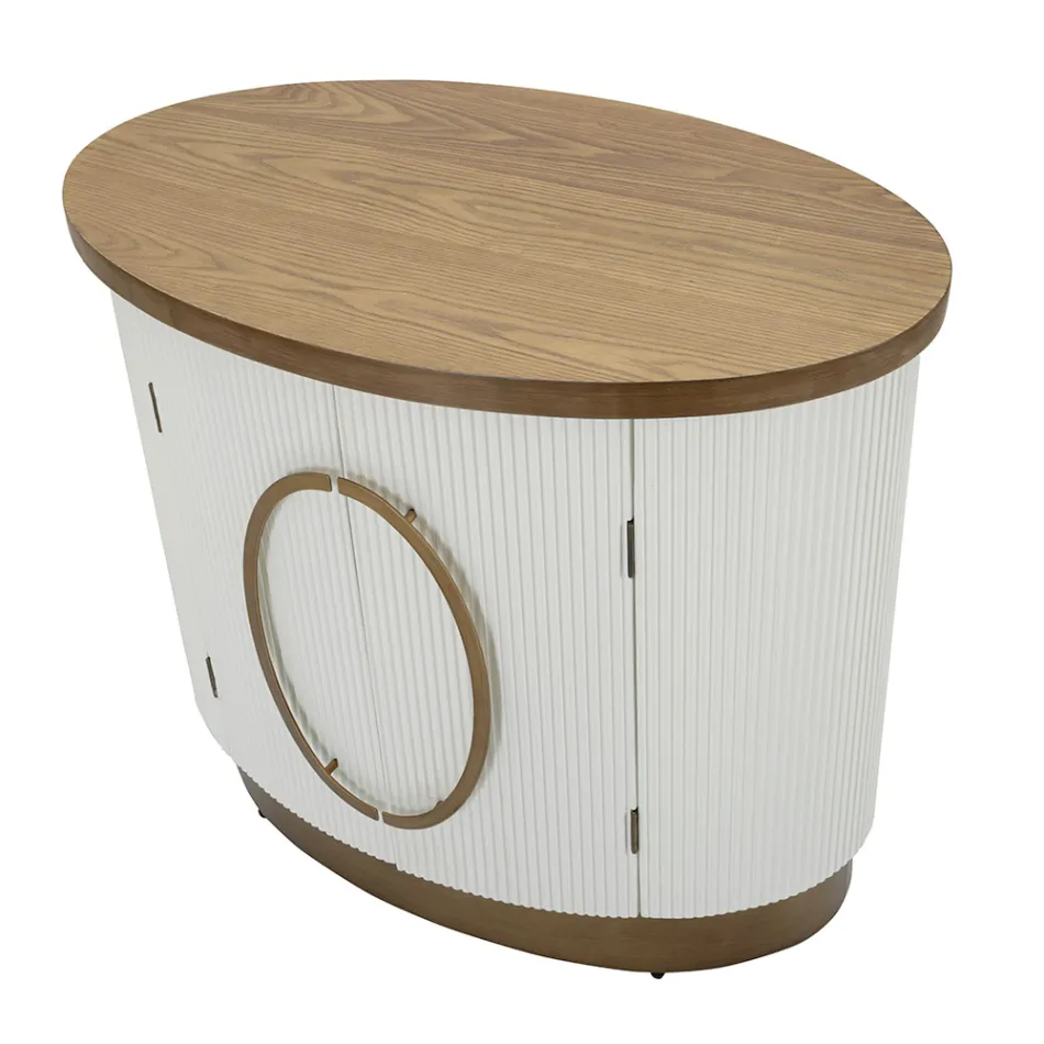 Ovale houten kast met bovenblad en afgeronde inzetstukken met 2 deuren - Rachel Viadurini