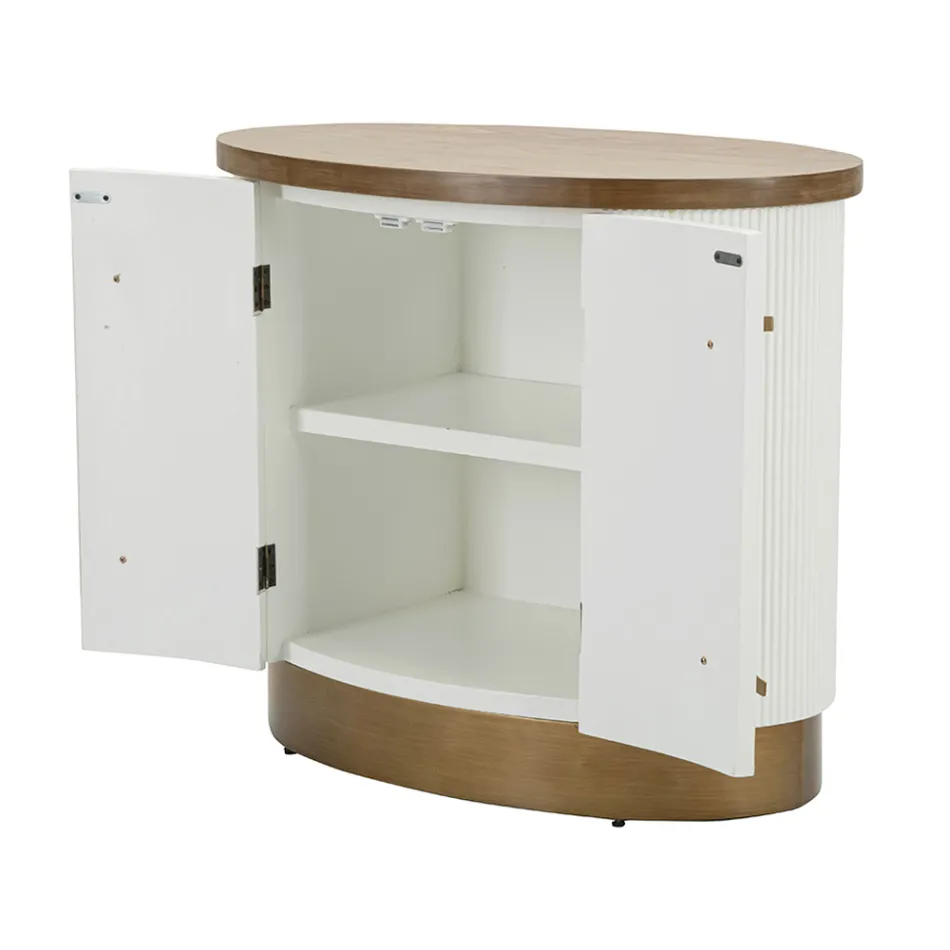 Ovale houten kast met bovenblad en afgeronde inzetstukken met 2 deuren - Rachel Viadurini