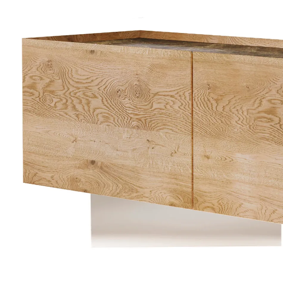 Tv-kast met 3 deuren met onderstel van gehard glas Made in Italy - Soraya Viadurini