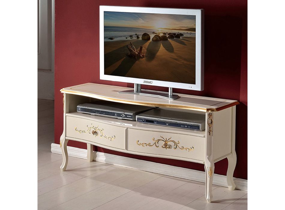 Klassiek tv-meubel in wit hout en walnoot Made in Italy - Katerine Viadurini