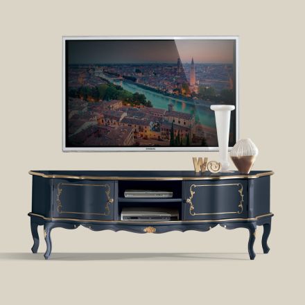 Klassiek houten tv-meubel met deuren en compartimenten Made in Italy - Leonor Viadurini